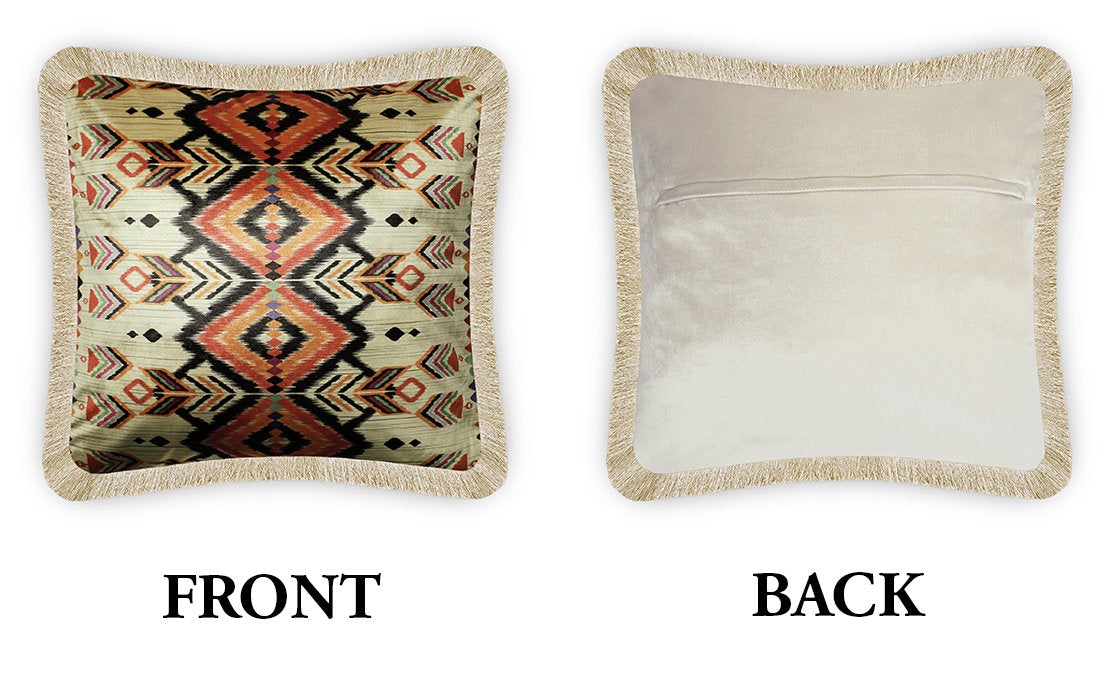 Beige Velvet Cushion Cover Ethnic Ikat Decorative Pillowcase Home Decor Throw Pillow for Sofa Chair Living Room 45x45 cm 18x18 In