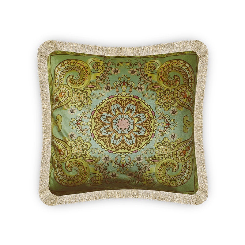 Green Velvet Cushion Cover Ottoman Floral Decorative Pillowcase Home Decor Throw Pillow for Sofa Chair Living Room 45x45 cm 18x18 In