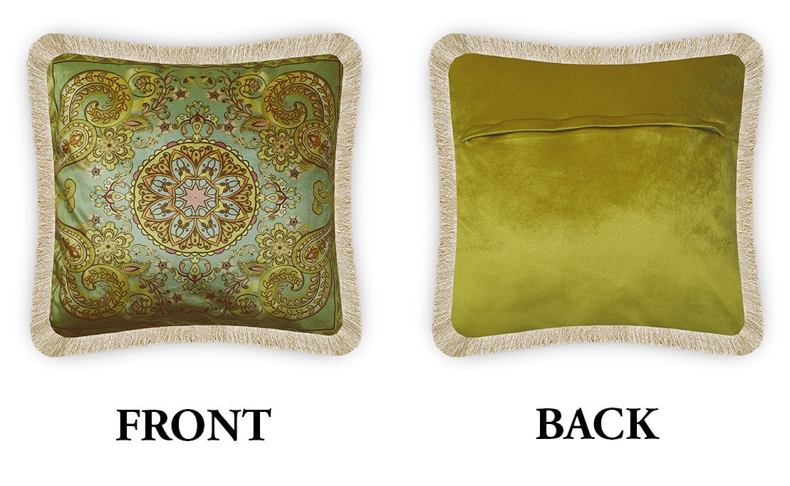 Green Velvet Cushion Cover Ottoman Floral Decorative Pillowcase Home Decor Throw Pillow for Sofa Chair Living Room 45x45 cm 18x18 In