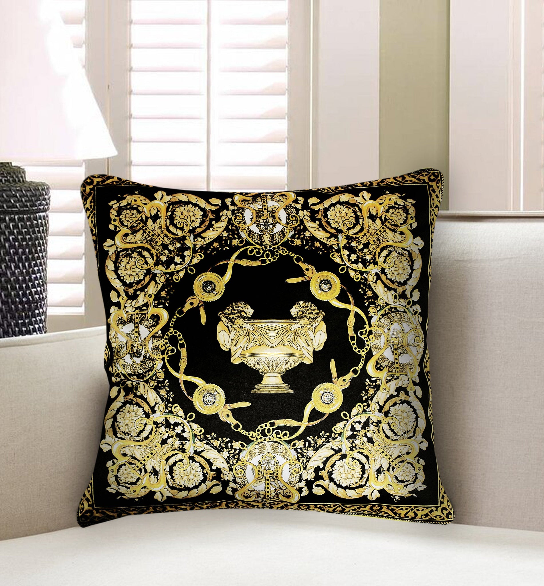 Velvet Cushion Cover Classic Baroque Style Decorative Traditional Floral  Motif and Antique Greek Cup Throw Pillow for Sofa Chair 45x45cm 18x18 Inches