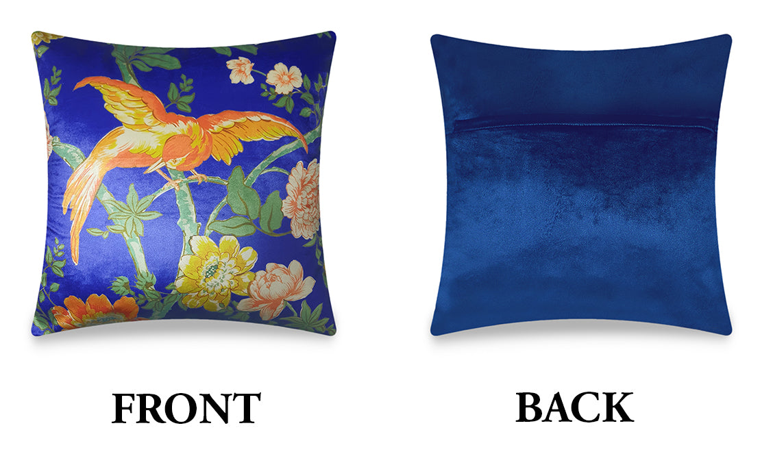  Velvet Cushion Cover Exotic Bird and Florals Decorative Pillowcase Classic Home Decor Throw Pillow for Sofa Chair 45x45 cm 